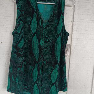 Worthington 2X French Emerald Green Sleeveless Tank Python Blouse Silky  NWT
